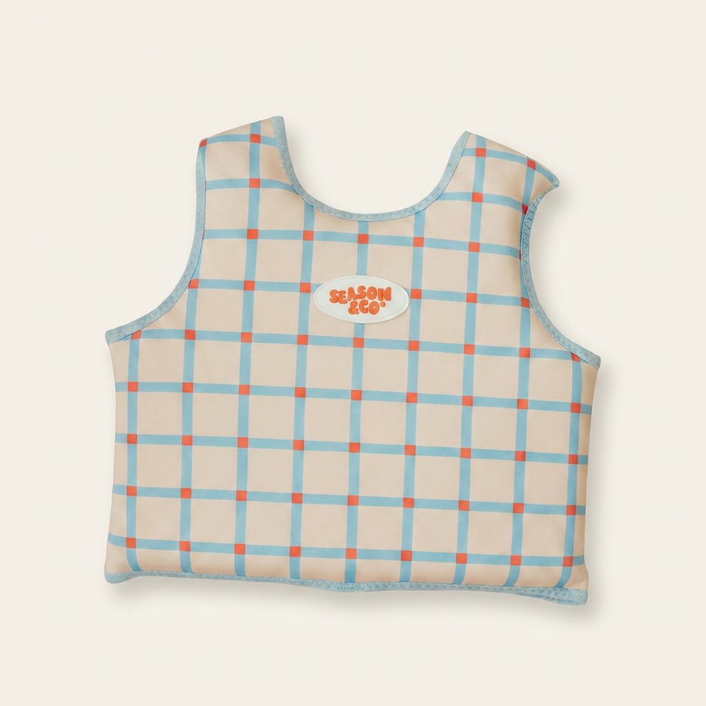 Kids Swim Vest Blue Checked - 3-6 years
