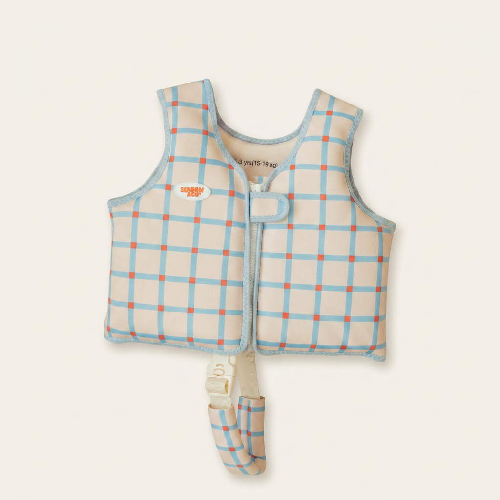 Kids Swim Vest Blue Checked - 3-6 years