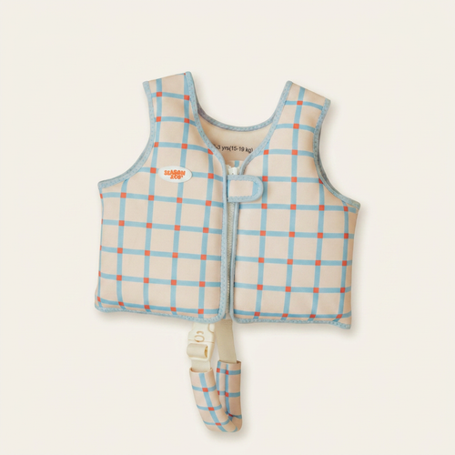 Kids Swim Vest Blue Checked - 2-3 years