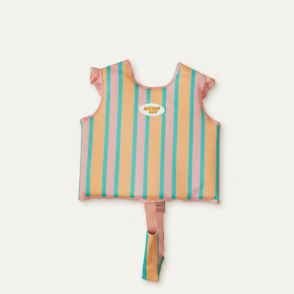 Kids Swim Vest Pink Green Stripes  - 2–3 years