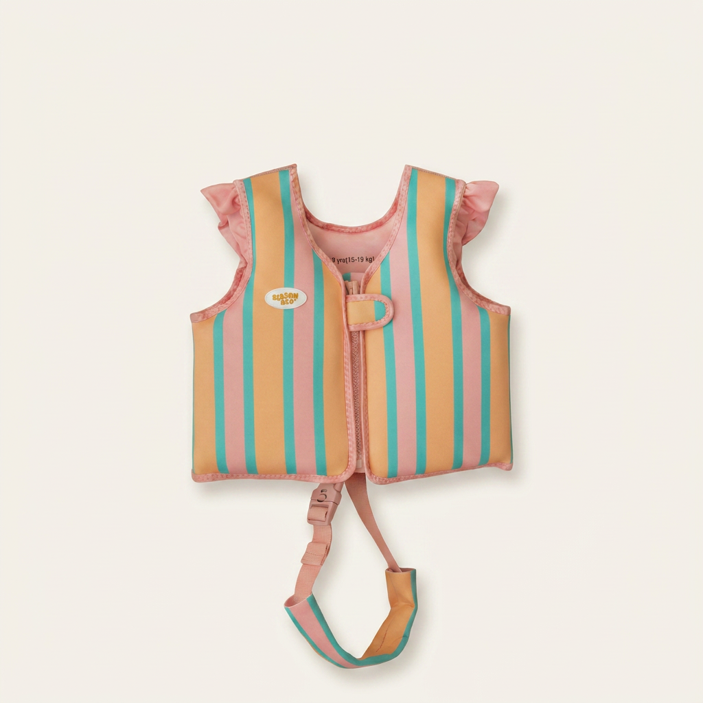 Kids Swim Vest Pink Green Stripes  - 2–3 years