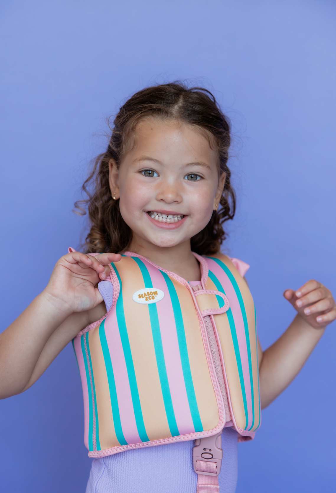 Kids Swim Vest Pink Green Stripes  - 3-6 years