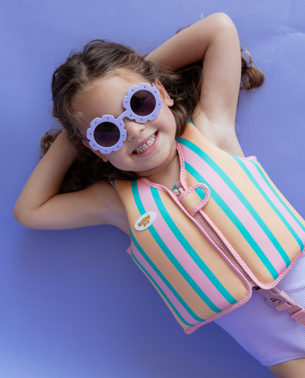 Kids Swim Vest Pink Green Stripes  - 2–3 years
