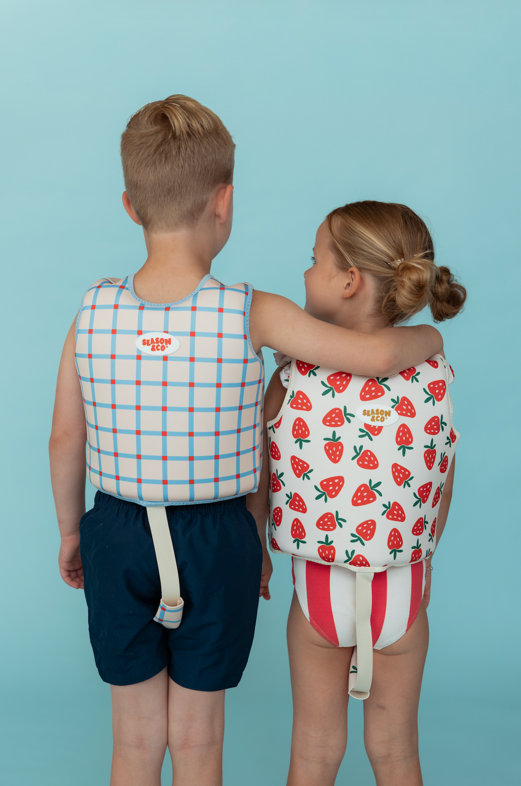 Kids Swim Vest Blue Checked - 3-6 years