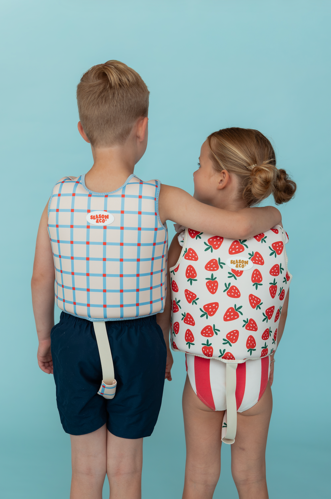 Kids Swim Vest Blue Checked - 3-6 years