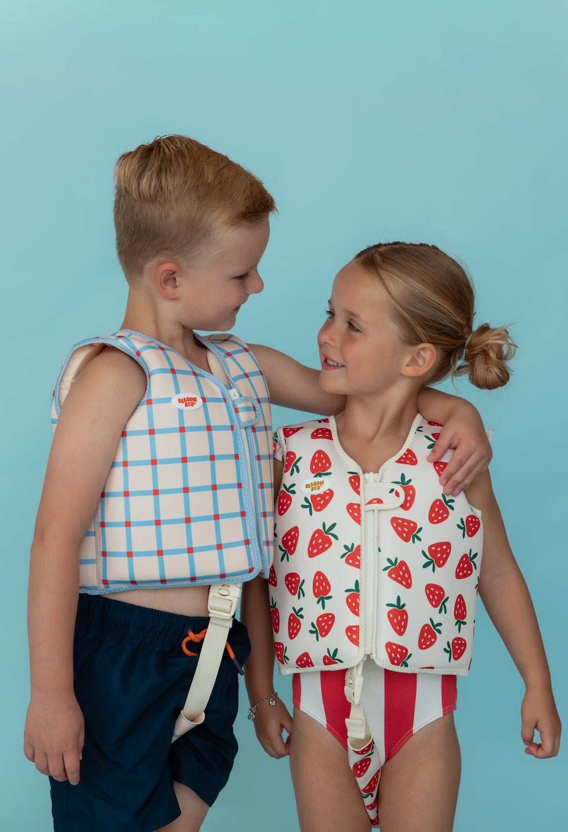 Kids Swim Vest Blue Checked - 3-6 years