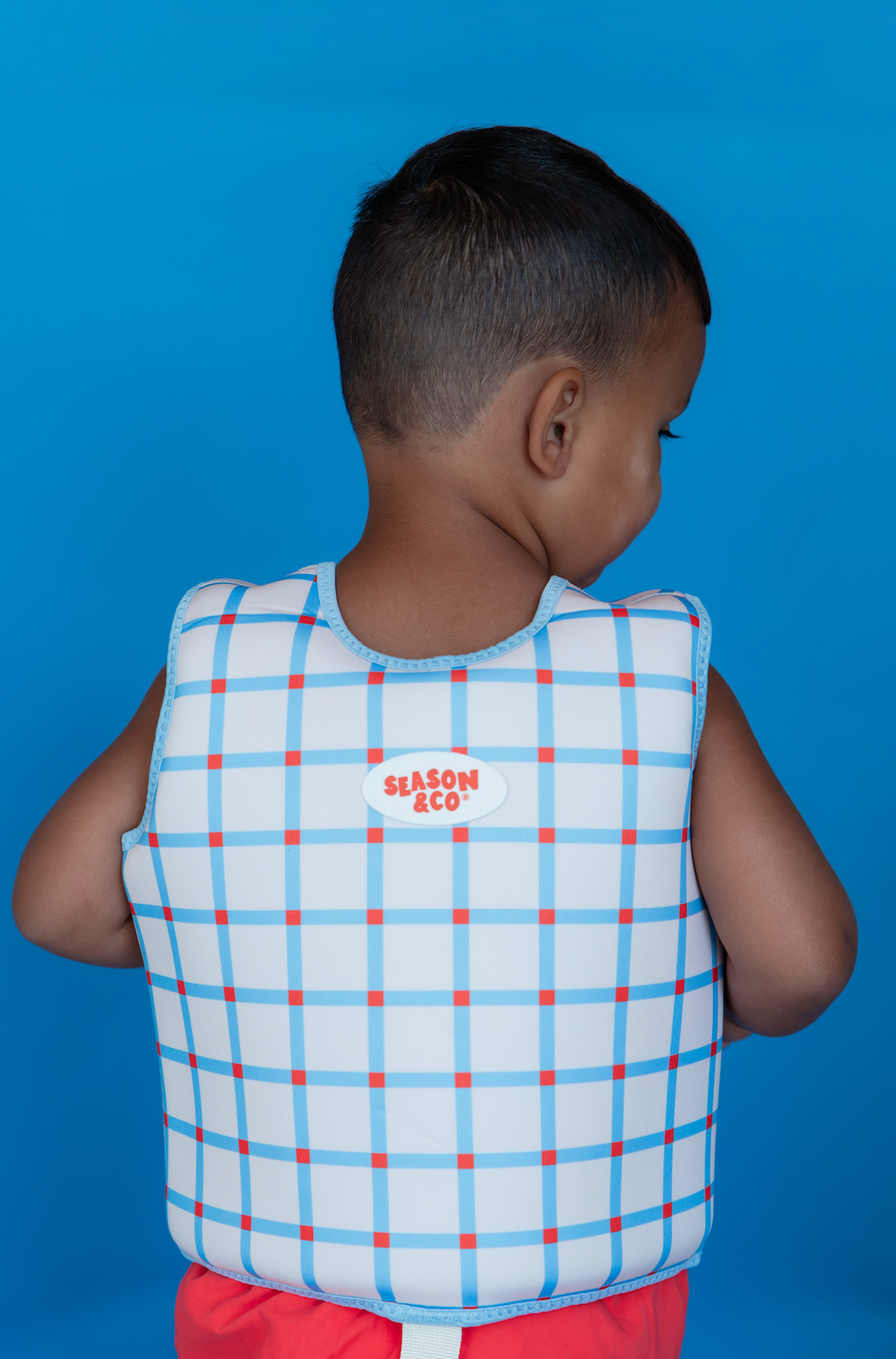 Kids Swim Vest Blue Checked - 2-3 years