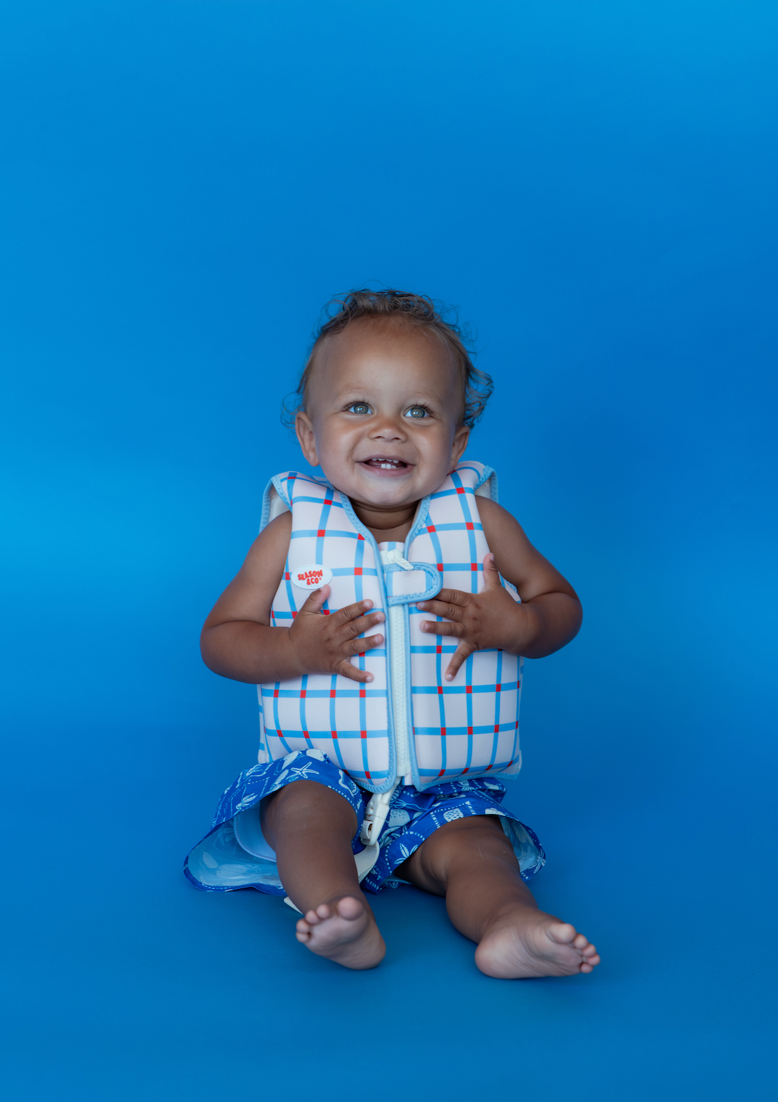 Kids Swim Vest Blue Checked - 2-3 years