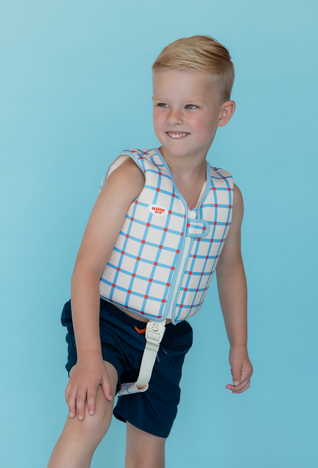 Kids Swim Vest Blue Checked - 3-6 years