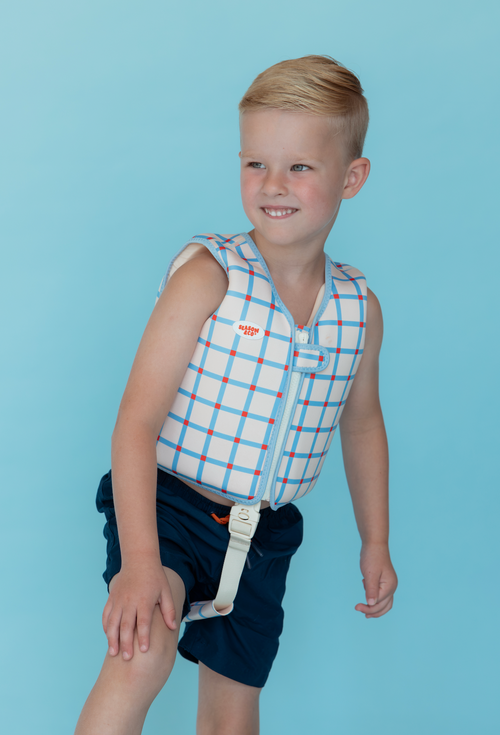 Kids Swim Vest Blue Checked - 3-6 years
